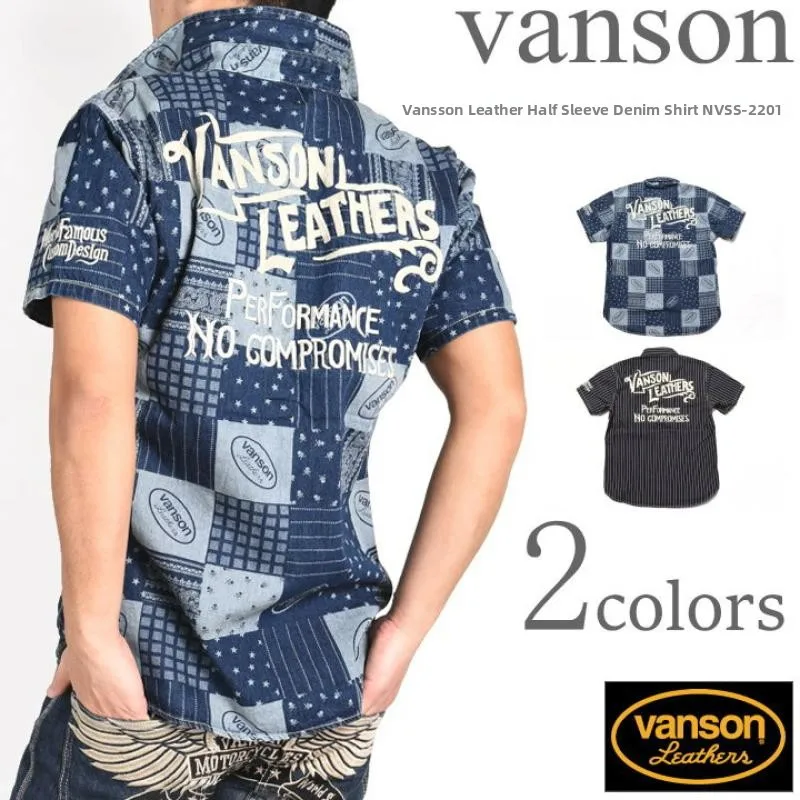 

Retro Vason Motorcycle Knight Heavy Embroidery Patchwork Denim Classic Stripes Workwear ort Sve irt Cotton American Sle
