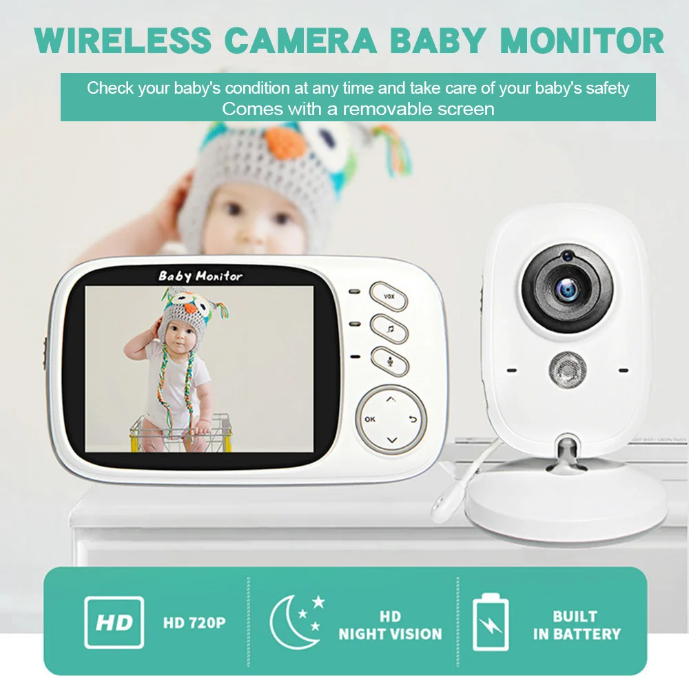 3.5Inch Wireless Video Baby Monitor With Lullabies Auto Night Vision Two-Way Intercom Temperature Monitoring Surveillance Camera