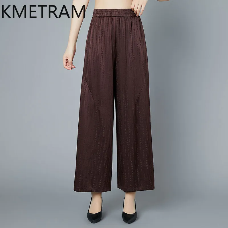 

KMETRAM 90% Real Mulberry Silk Women Pants 2026 Summer High-end Jacquard Casual Straight-leg Pant Woman Clothes Pantalones Mujer