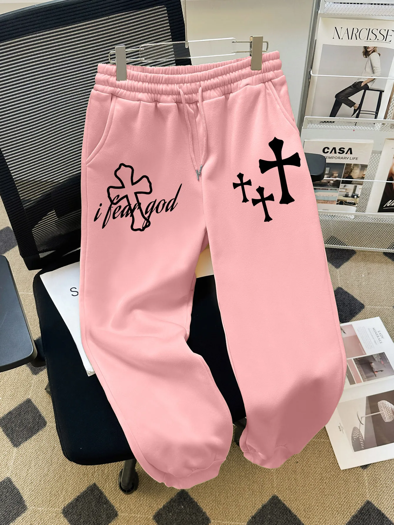 Men's Trousers with Faith Cross and I Need God Print Drawstring Track Pants Daily Wear Sweatpants with Religious Symbols Pattern