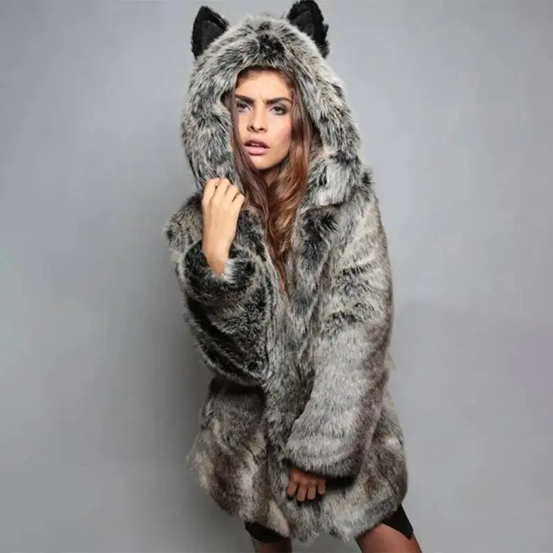 

Winter faux fur jacket European and American new fox fur hooded collar trendy women's faux fur jacket women