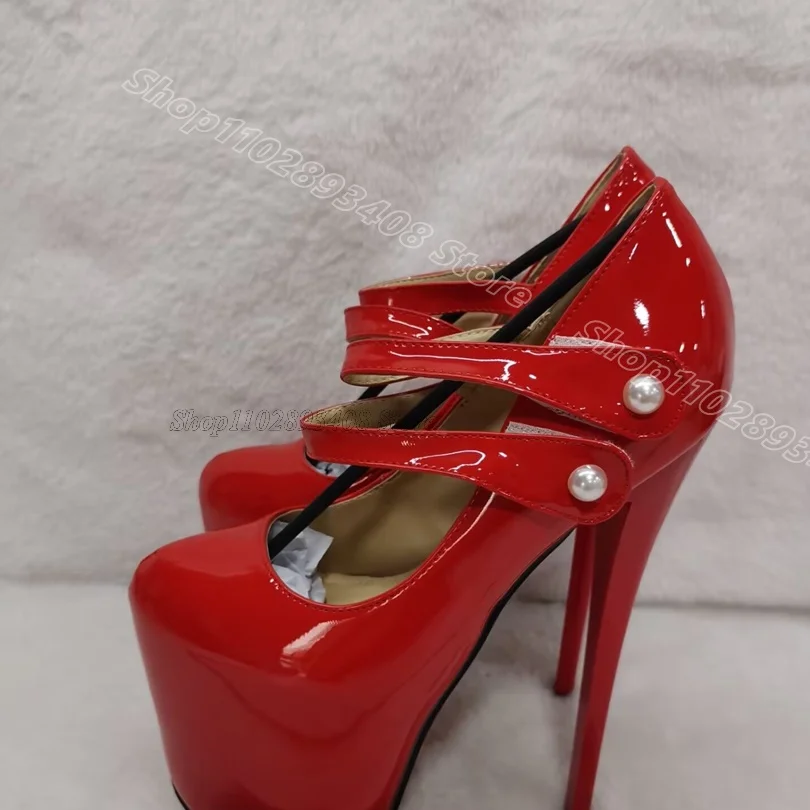 

Red Platform Stiletto Patent Leather Pumps Round Toe Fashion Spring Design for Women Party Dress Shoes 2025 Zapatos Para Mujere