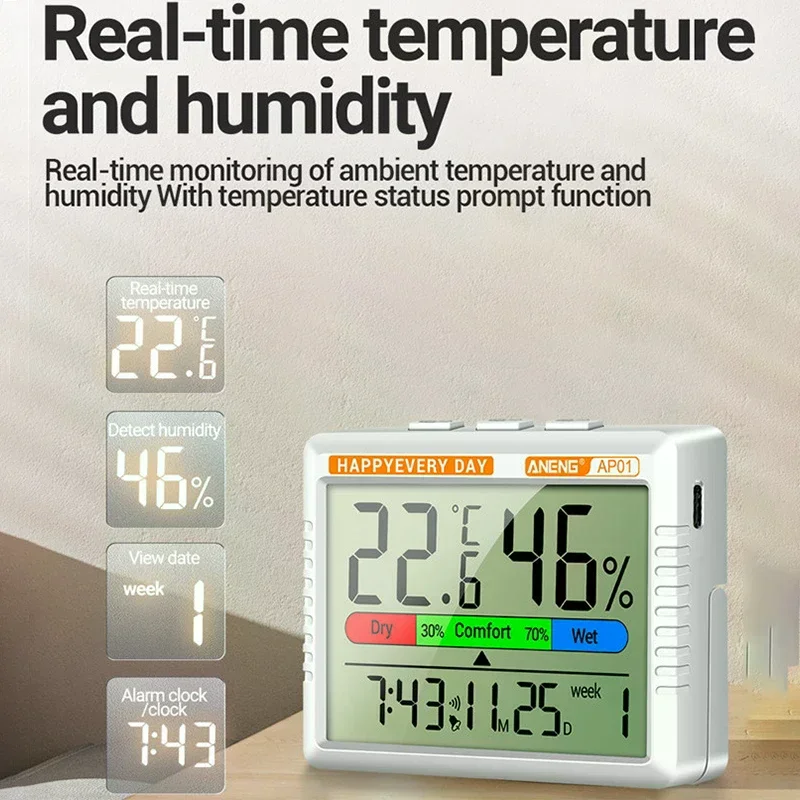 Digitales Thermometer Hygrometer Innenraum Temperatur Luftfeuchtigkeitsmesser Wecker Wetterstation Luft Hygrometer Luftfeuchtigkeitsmesser