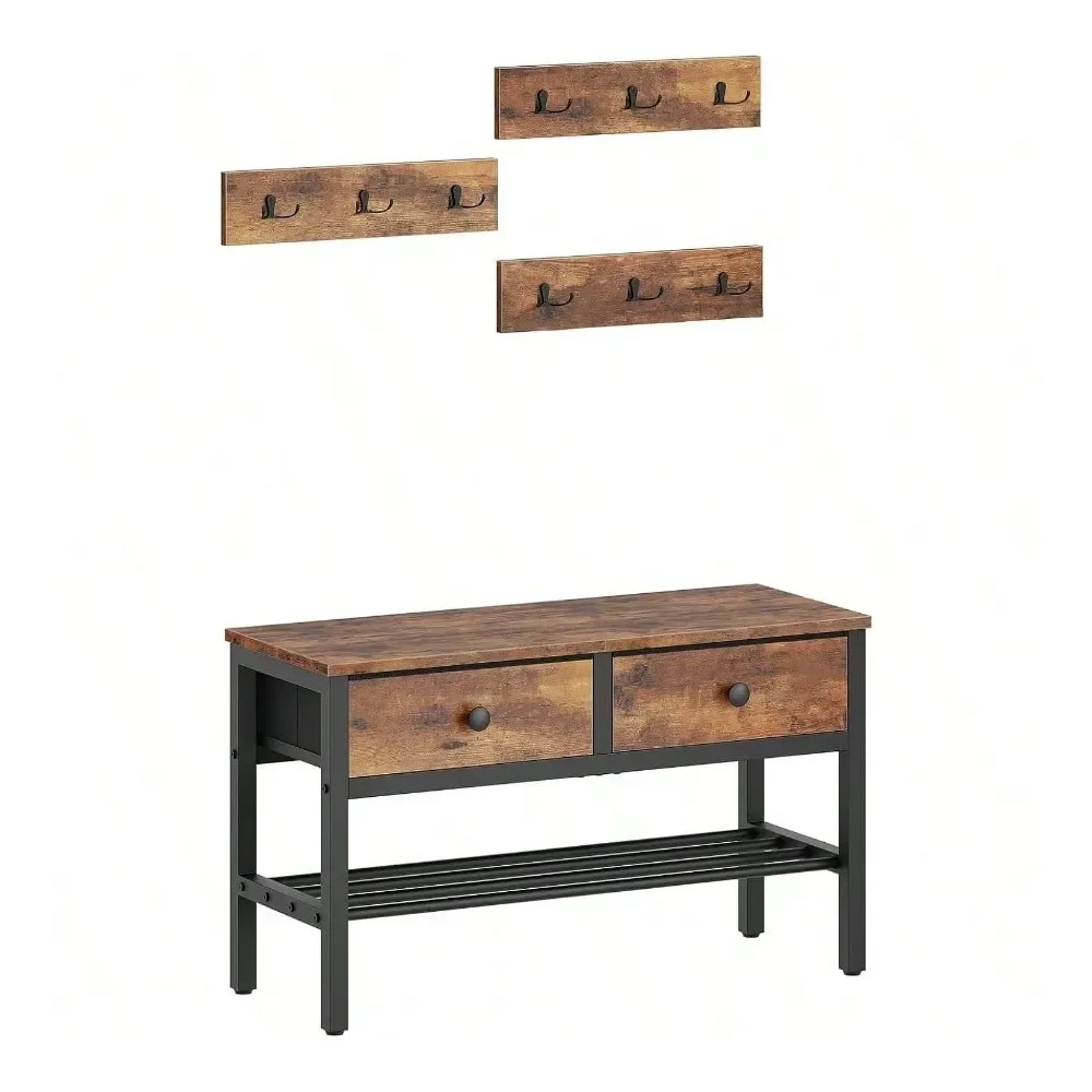 

Rack Shoe Bench Set 4in1 Hall Tree With Drawers Entryway Bench With Coat Rack Multifunctional For Front Door Hallway Foyer Rust