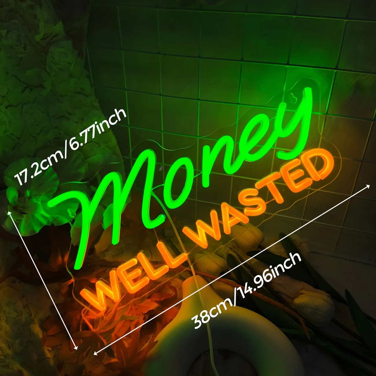 Money Well Wasted Neon Sign for Bar,Nightclub,Game Room,Poker Night,Bachelor Party,Game Zone,Lounge, Store,New Year's Eve Party