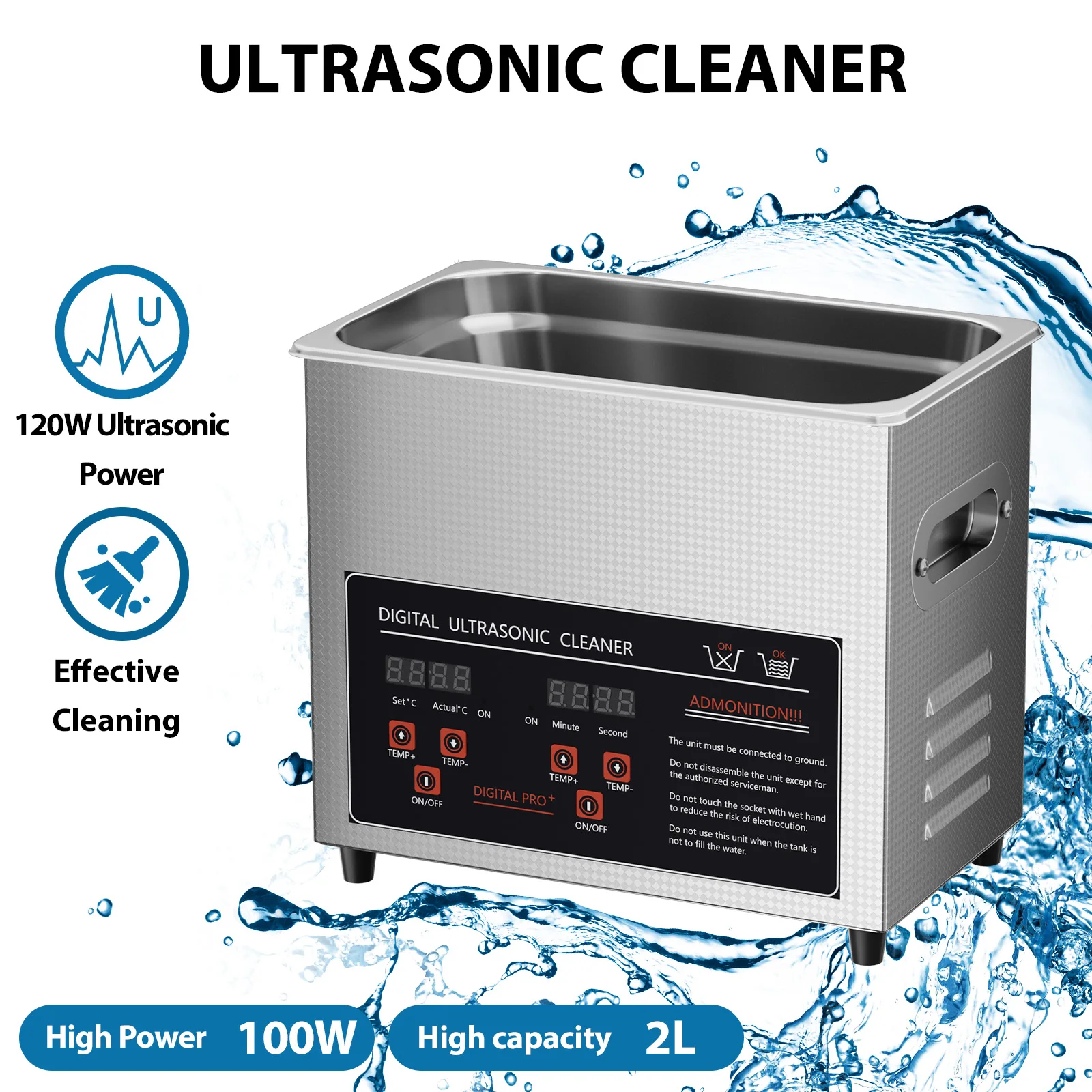 Professional Ultrasonic Cleaner Jewellery Coins Cleaning Machine Basket Ultrasonic Bath Timer Heater 3.0L