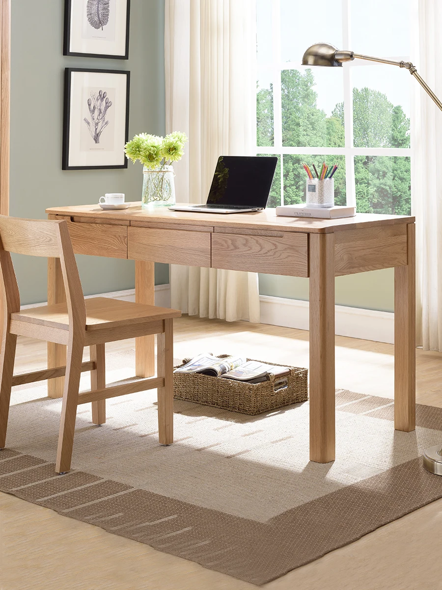All solid wood desk home computer desk Nordic small red oak desk