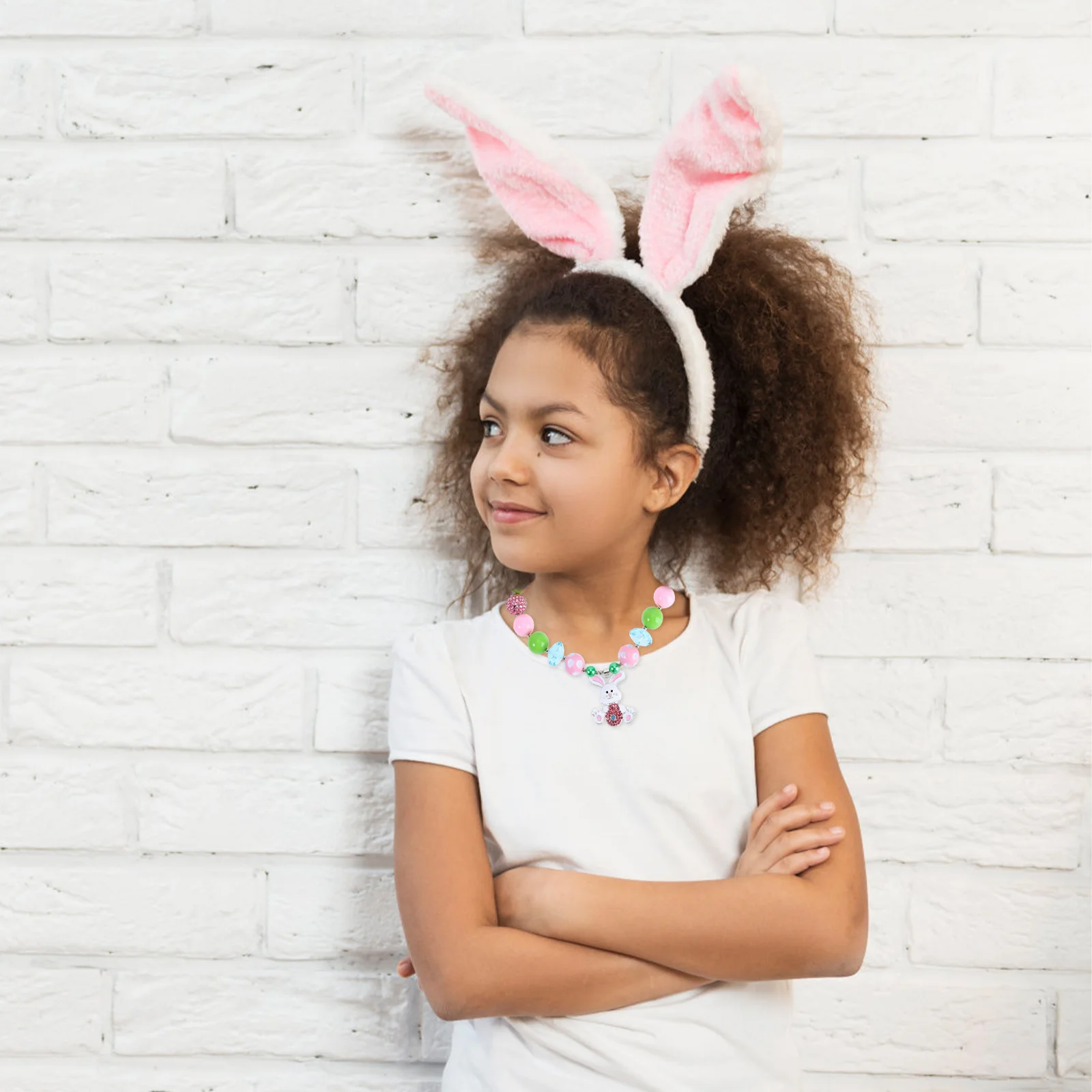 

Cute Rabbit Pendant For Girls Chunky Bead Alloy Party Daily Wear Adjustable Clasp Cartoon Necklace Bead Necklace For Little