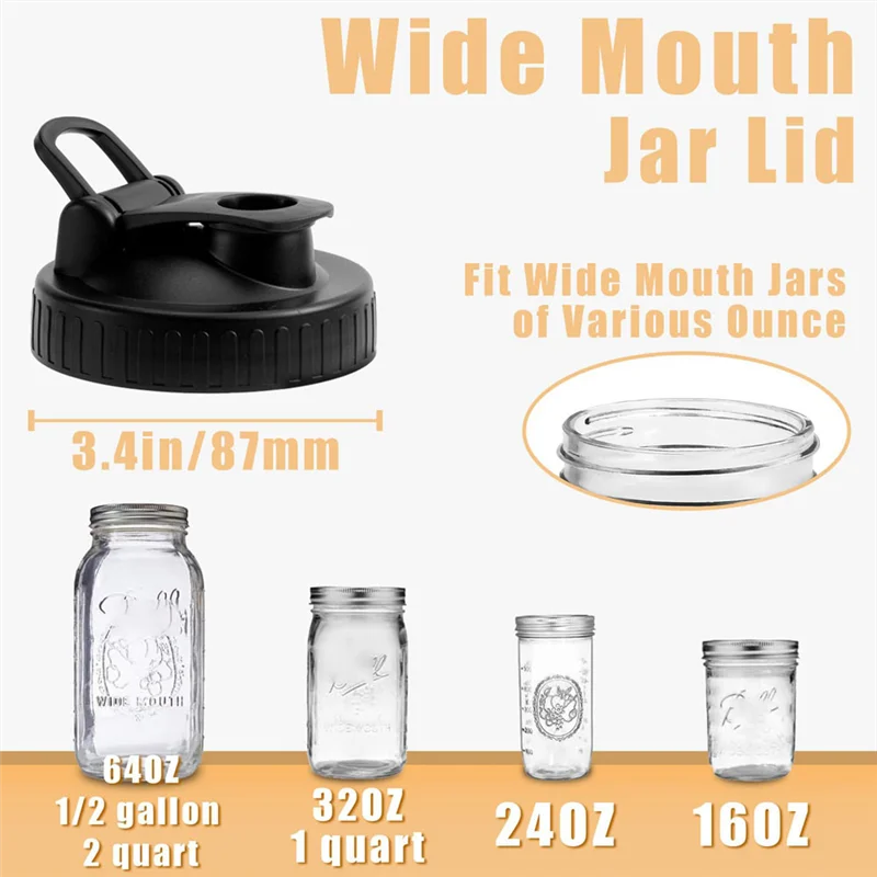 A17R-Pour Spout Lids For Ball Wide Mouth Mason Jars, Airtight Canning Jar Flip Cap Top Lid For Dressing Pouring, Pack Of 4