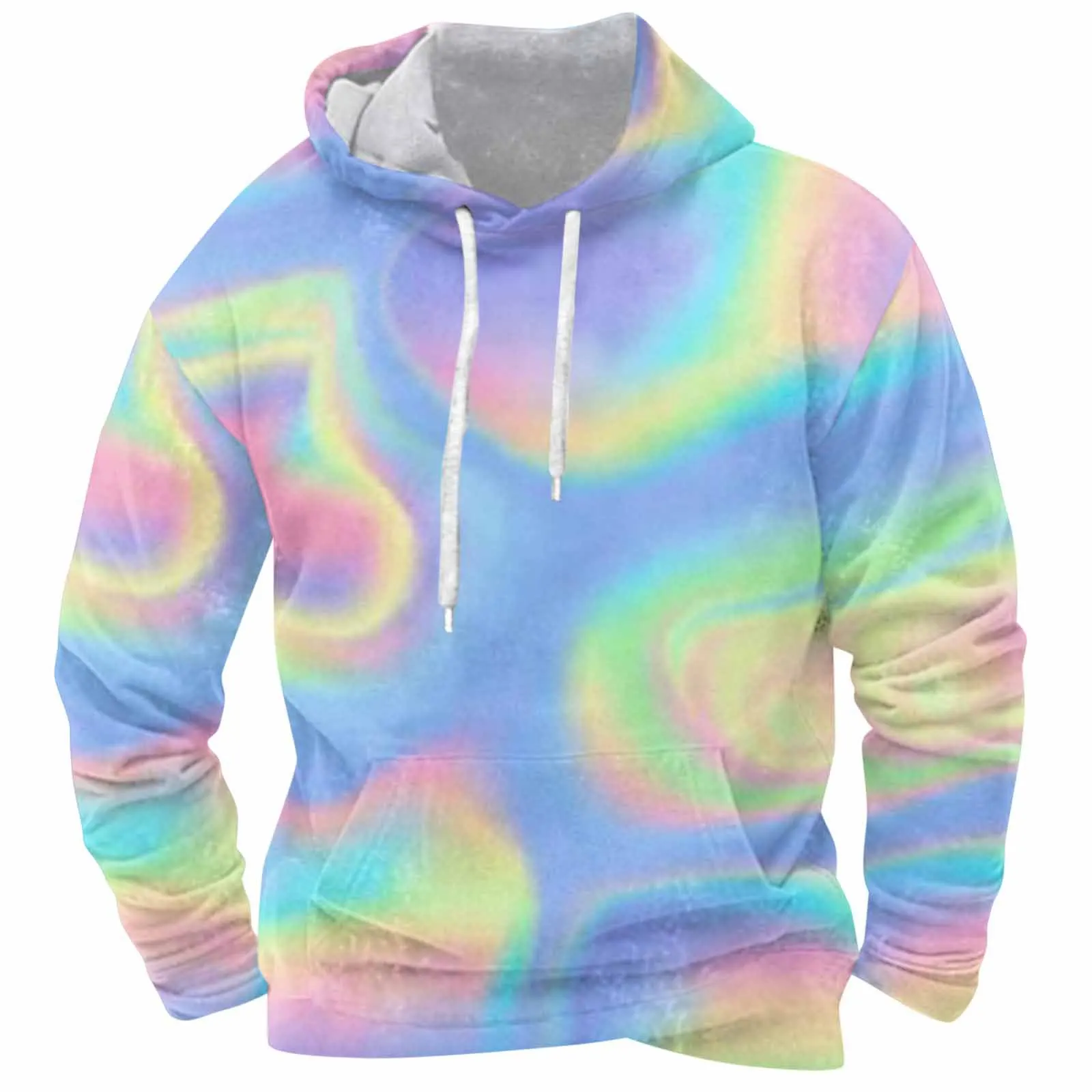 

New men's winter hooded 3D printed gradient color casual sports sweatshirt with drawstring hood and coat jacket top