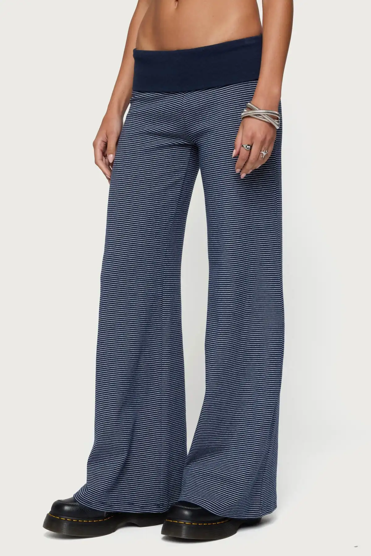 New Fashion Womens Stripe Print Casual Pants Elastic Waist Loose Straight Leg Trousers Streetwear Hot Sale S M L
