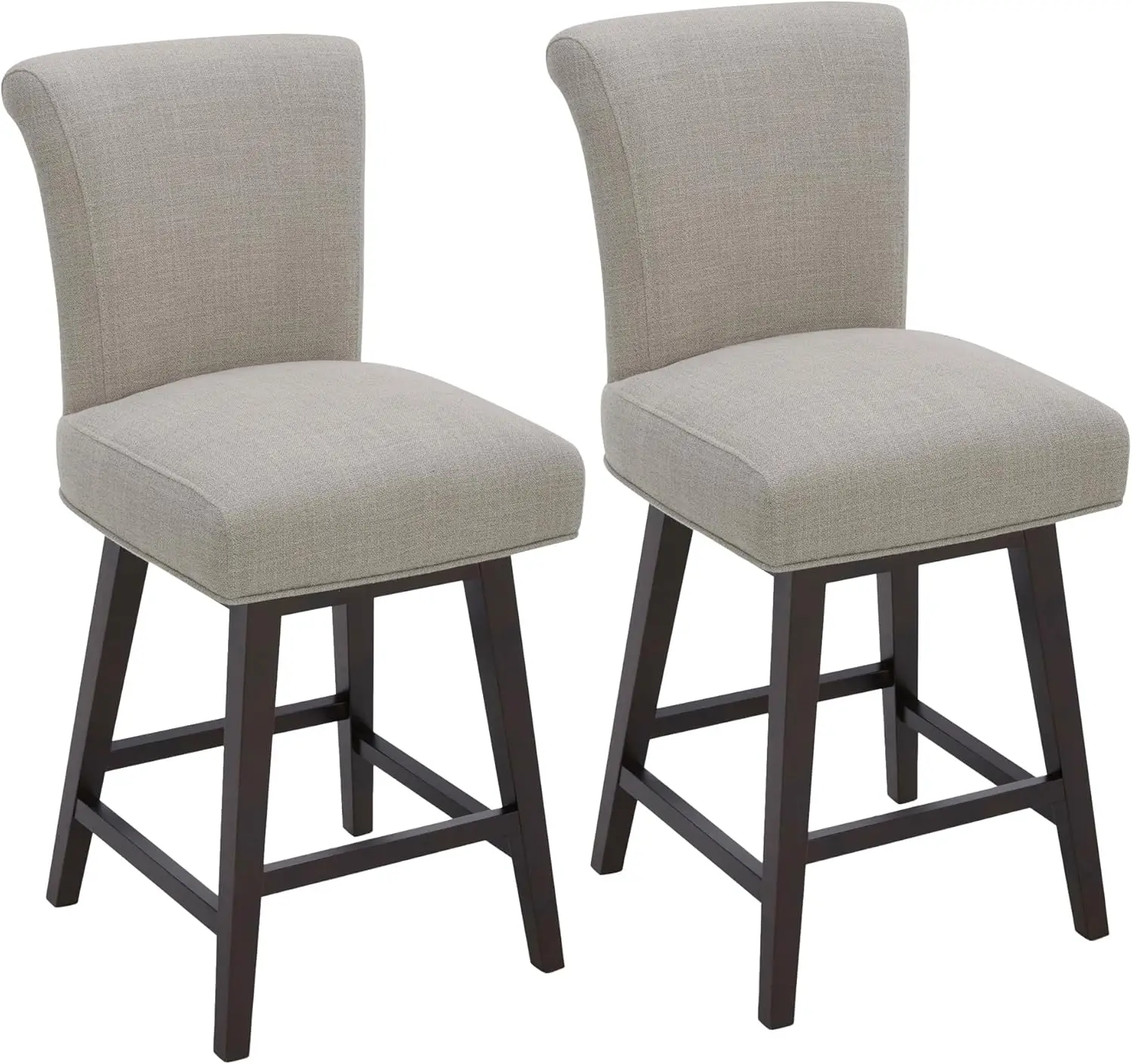 26 Inch Counter Height Swivel Bar Stools Set of 2, FSC Certified Modern Fabric Swivel Barstool Chair with Back, Flax Beige