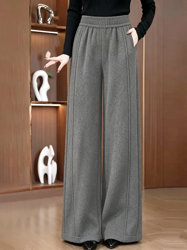 Autumn Winter New Style Women's Fleece Lined Banana Pants Casual Straight Leg Trousers Comfortable Sweatpants High Waist Elas...