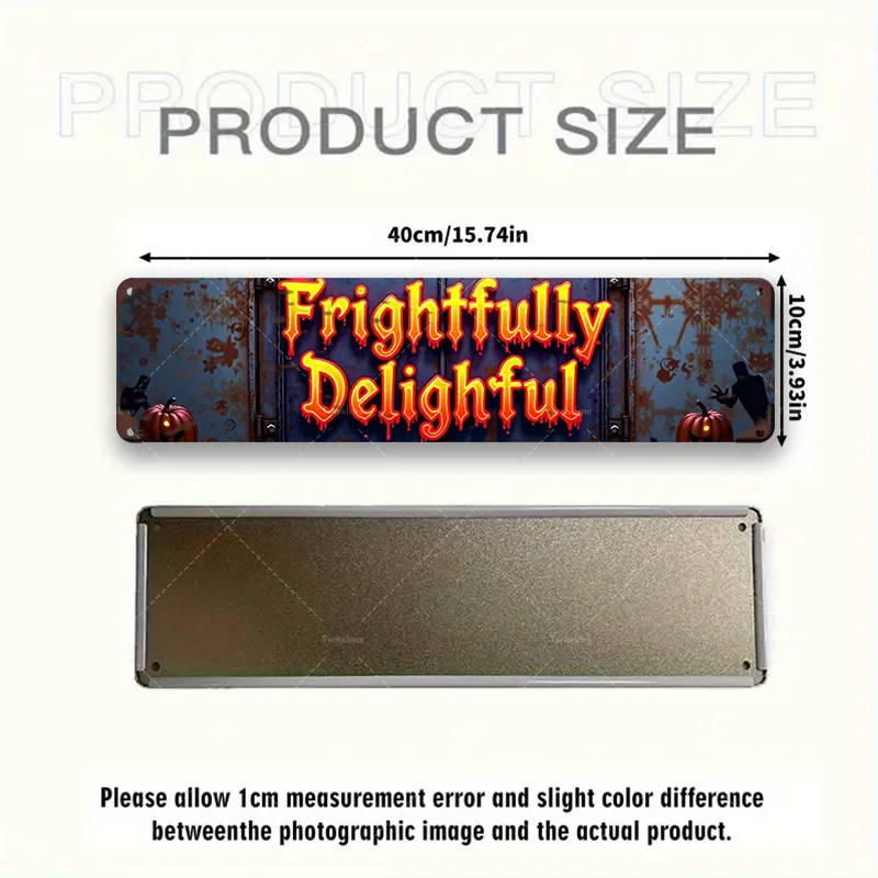 1pc sinal de metal, 4x16 polegadas "sinal de halloween sussightfully delicioso-escena de abóbora assustadora"