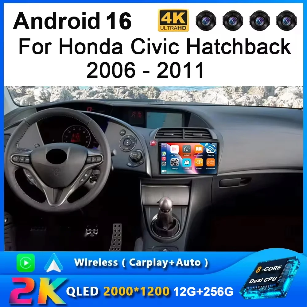 12G+256GB Android 16 Autoradio für Honda Civic Hatchback 2006 - 2011 Multimedia-Video-Navigation Stereo-DVD-Haupteinheit Carplay