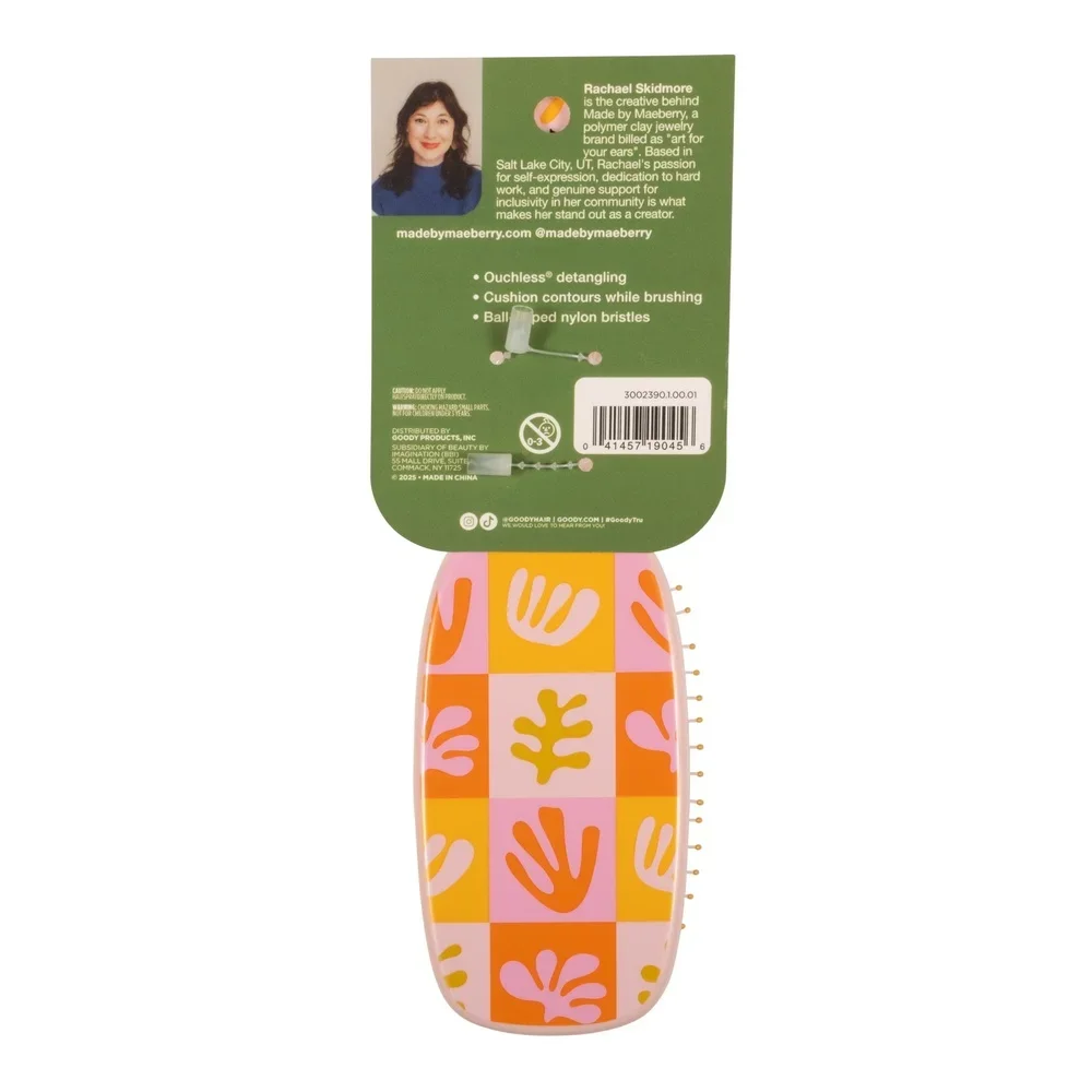 

Ouchless Detangler Brush Cushion Brush All Hair Types Ergonomic Handle Tangle Free Styling Ball Tipped Nylon Bristles