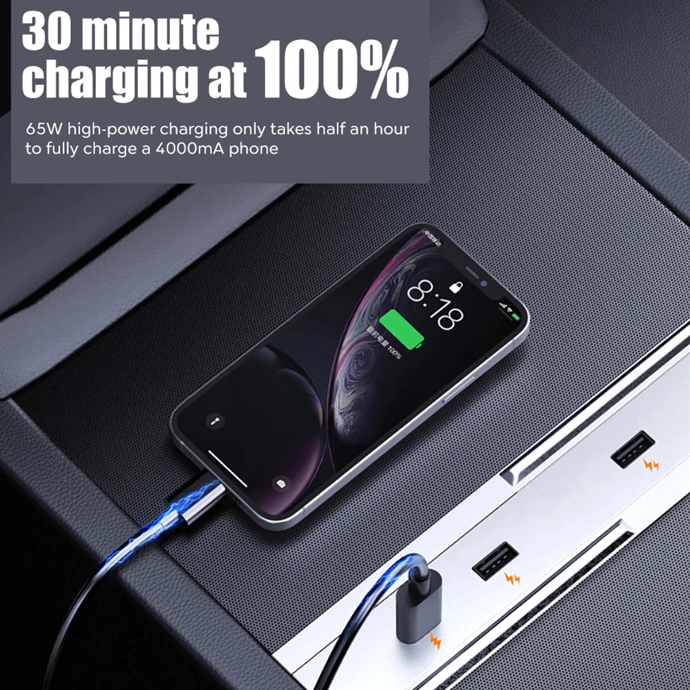 Intelligent 65W USB Hub & Charging Dock for Tesla Model 3 Highland 2024, Fast Charging Central Control Accessories Extender