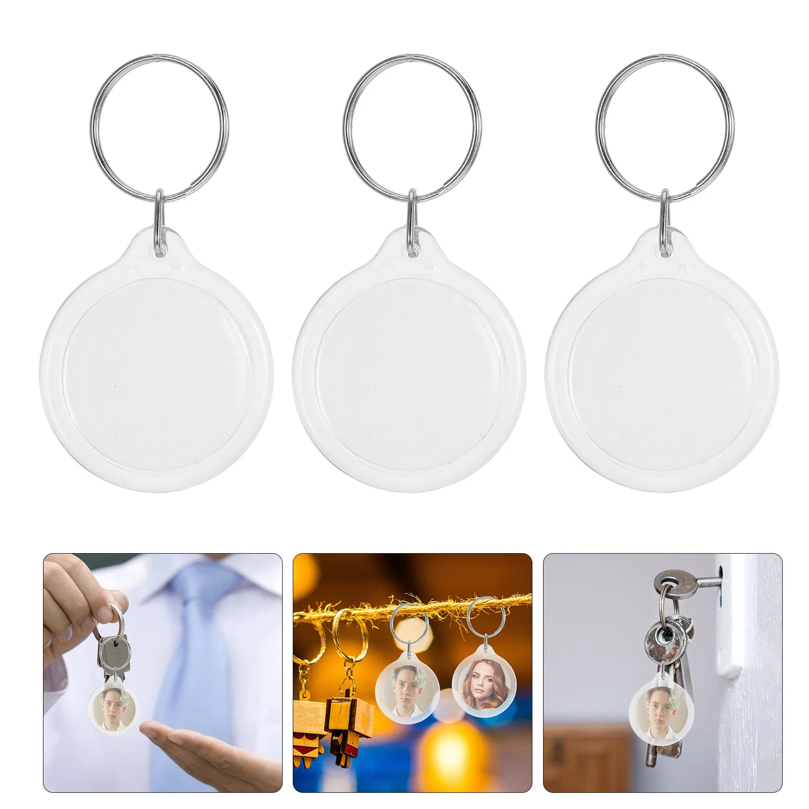 120 Pcs Clear Blank Keyrings Keychain Blanks Photo Circle Keychains for Pictures
