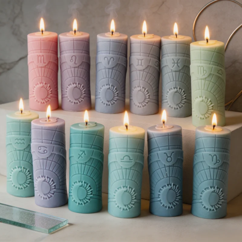 3D-Sternzeichen-Silikonform für Kerzen, 12 Astrologiezeichen Zylinder-Wachsform für DIY-Seife, Harz, Gips, Handwerk, Ästhetische Heimdekoration, Geschenk