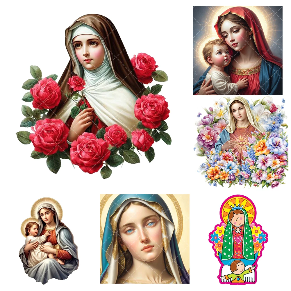 

New Christian Mary Iron On Heat Transfer Stickers For Clothes DTF Pinted Vinyl Thermal Appliques Washable T-Shirt Decal