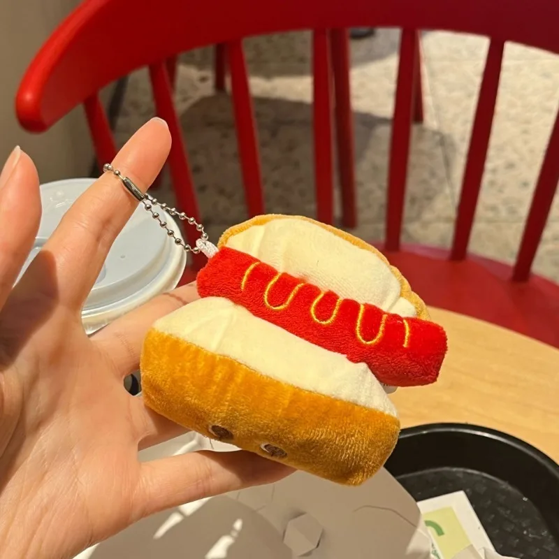 Porte-clés en peluche de dessin animé 8.5-10Cm, Toast, jambe de poulet, Burger, Hot Dog, cadeau créatif, pendentif de poupée, sac à dos en peluche, accessoires, jouet