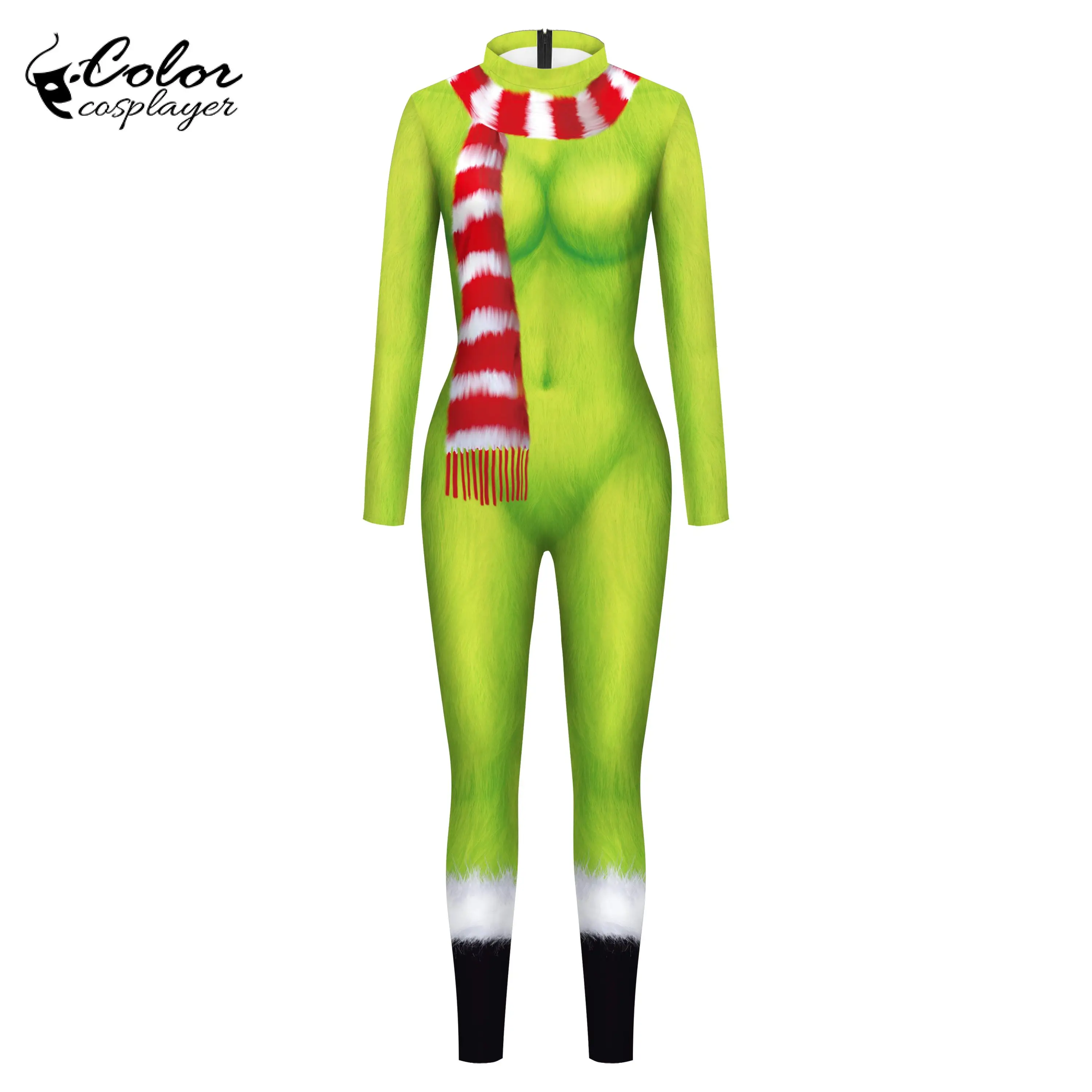 Color Cosplayer Green Christmas Jumpsuit Anime Bodysuit Moive Cartoon Cosplay Costume Adult Catsuit 3D Printing Party Clothing