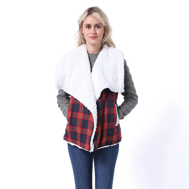 Foreign Trade Europe, America Autumn and Winter Women's Clothing New Imitation Lamb Wool Vest Top Solid Color Temperament Versat