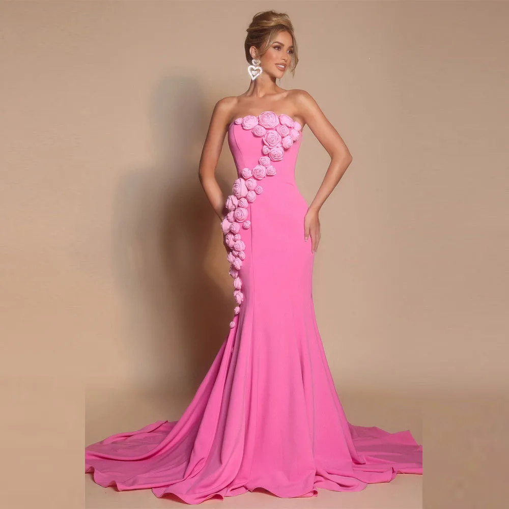 Modern Customized Formal Party Dresses Floor Length Women's Evening Dresses Mermaid Formal Wedding Prom Dress With Flowers