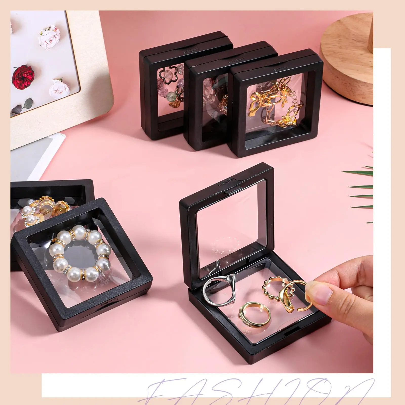 

20pcs 3D Floating Display Case, Coin Display Case Black, 2.8 x 2.8 x 0.8 Inch Coin Frame Display-Holder Stands for Jewelry Shell