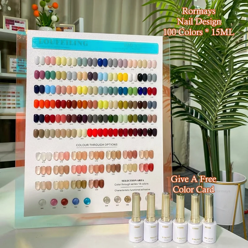 Rormays arc-en-ciel gel poli 100 couleurs Salon de manucure vernis mixte gel Transparent nu UV LED brillant durable Kit de Salon de manucure 15ML