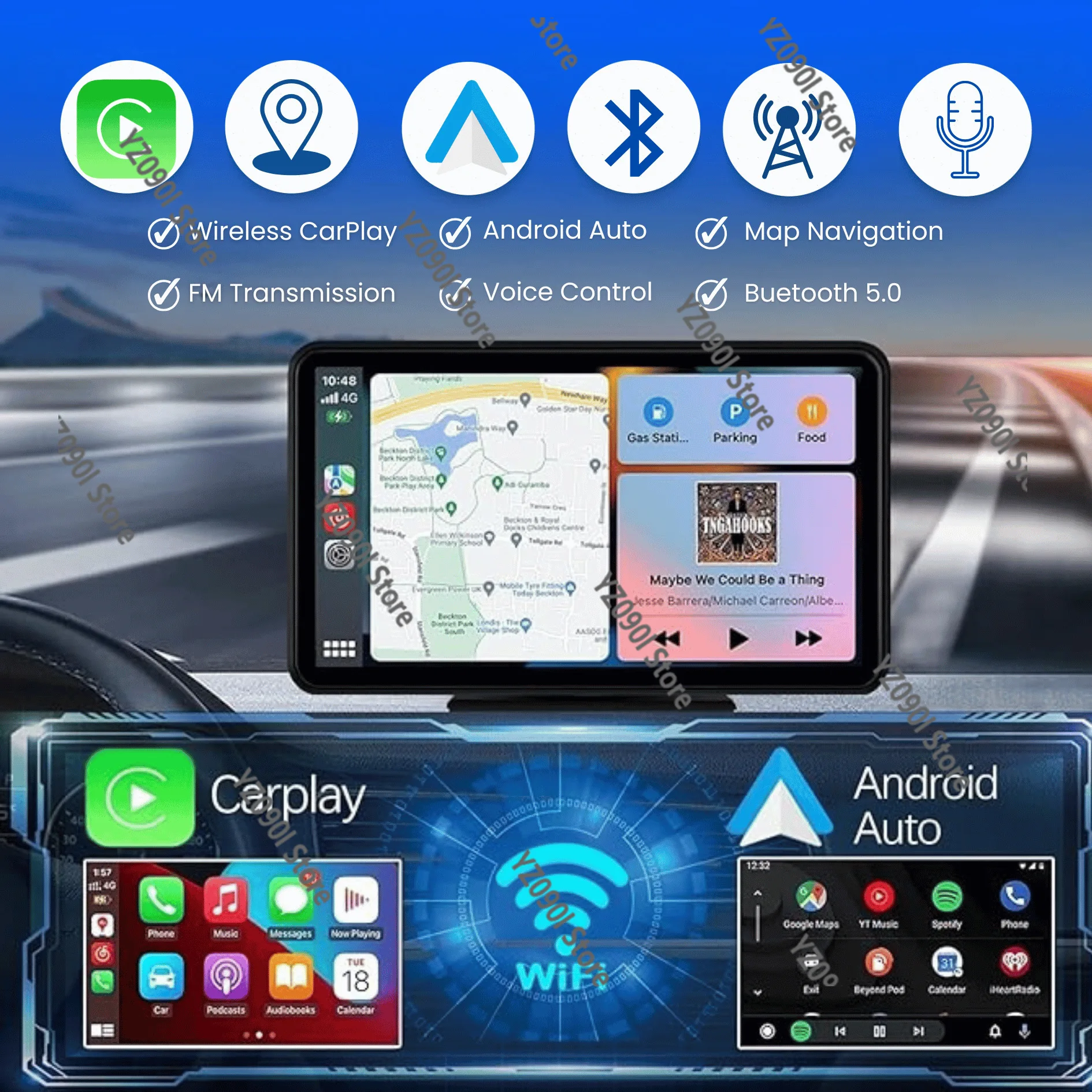 Portable Vehicle GPS Navigation 7 Inch HD Screen Wireless Carplay Android Auto Navigation Device