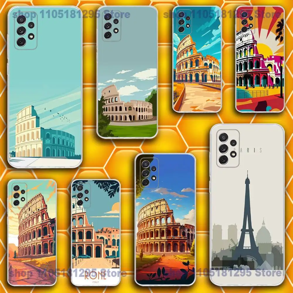 Italy Rome City Travel Phone Case For Samsung S30,23,21,22,20 FE lite,S10,9,PIus Note20ultra Soft Transparent