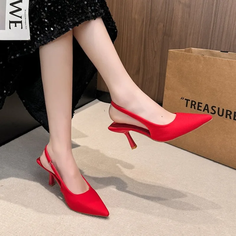 

New Women's Sandals Closed Toe with Thin Heel Mid-heeled Fashion Hollow Pointed Toe Women Shoes Plus Size 43