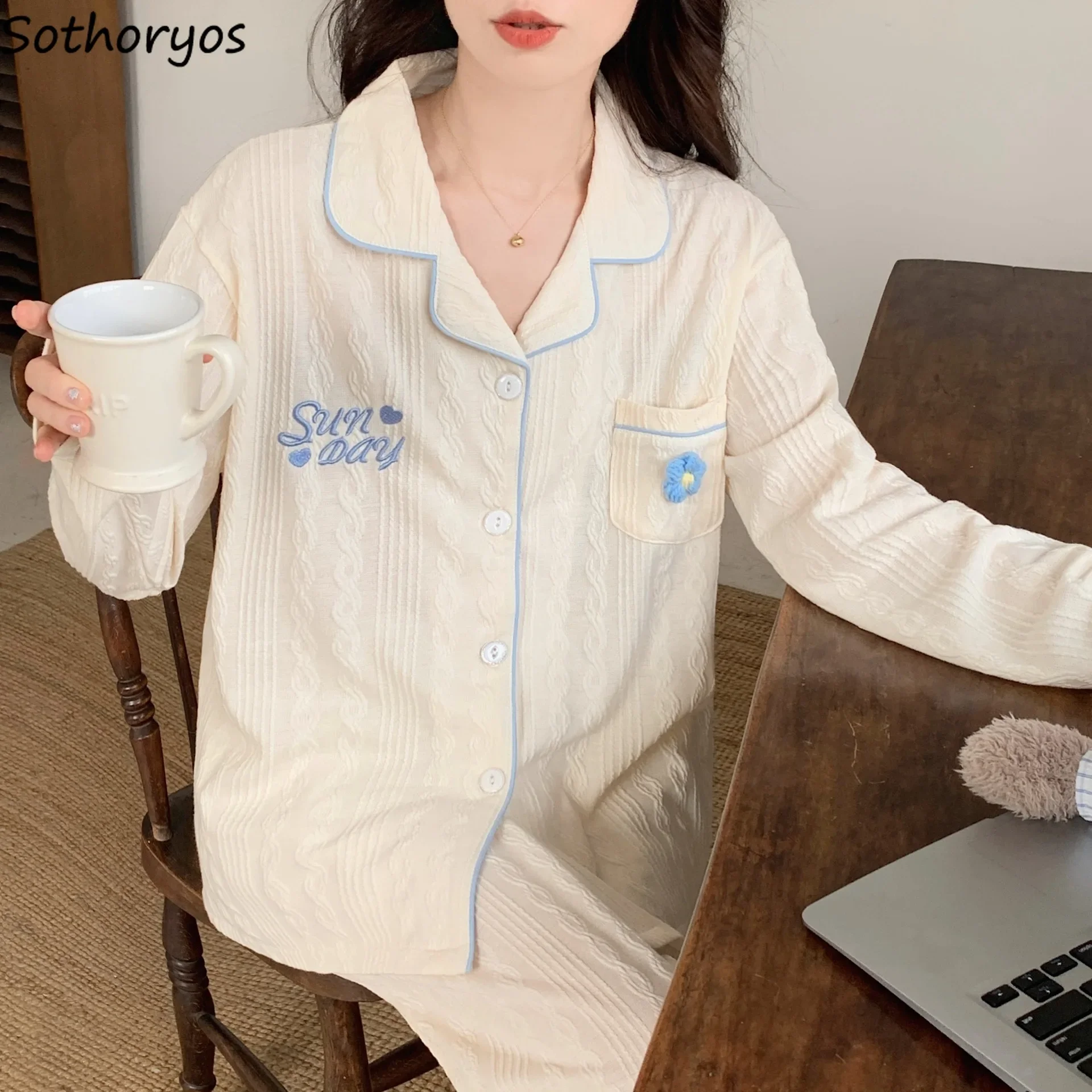 Baggy Panelled Pajama Sets Women Home Casual Soft Lounge All-match College Girls Korean Fashion Sleepwear Cozy New Spring Autumn