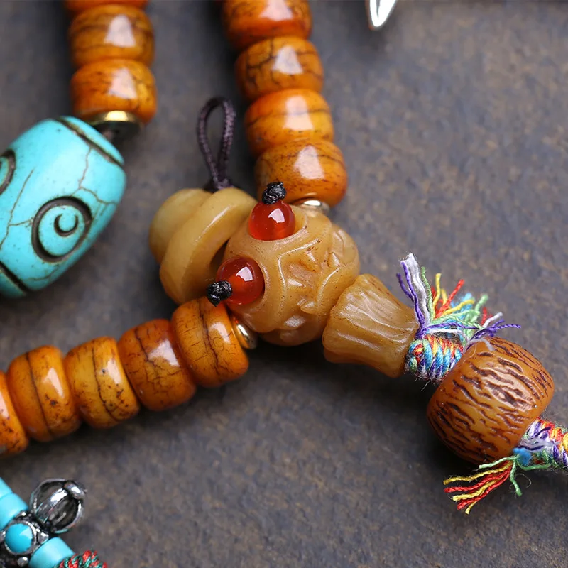 Necklace Bracelet, Yak , 108 Buddhist Prayer Beads, Bone, Three-Hole Copper Gau Box, Side-Hanging Accessorie