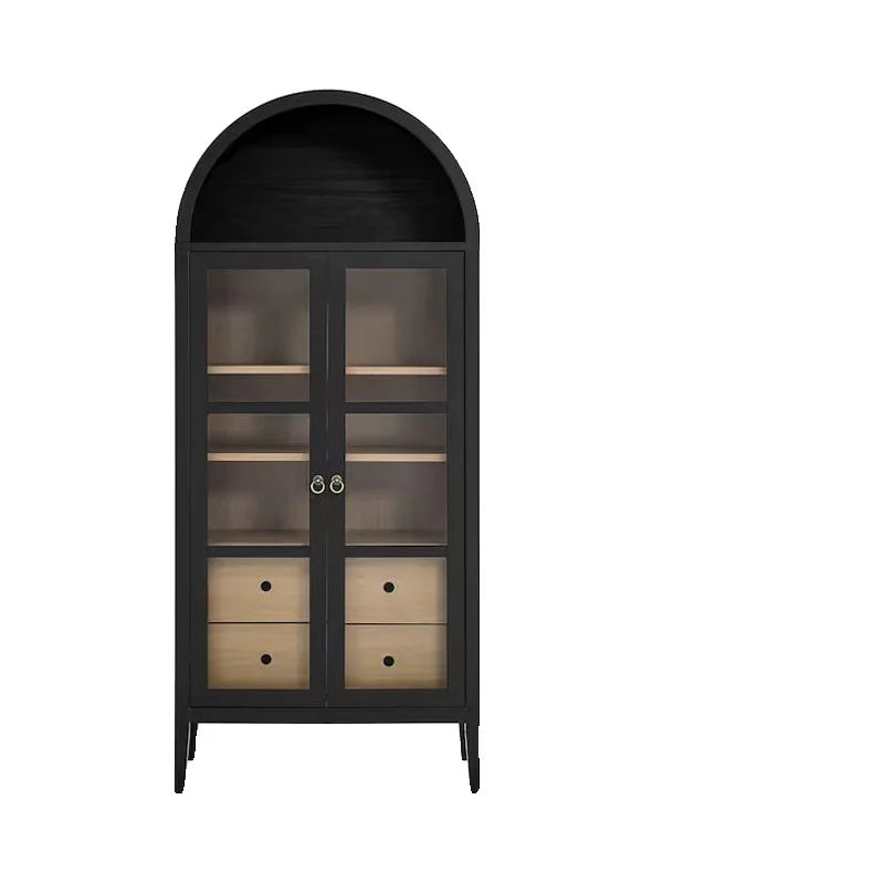 American solid wood wine cabinet French retro bookcase living room home display cabinet
