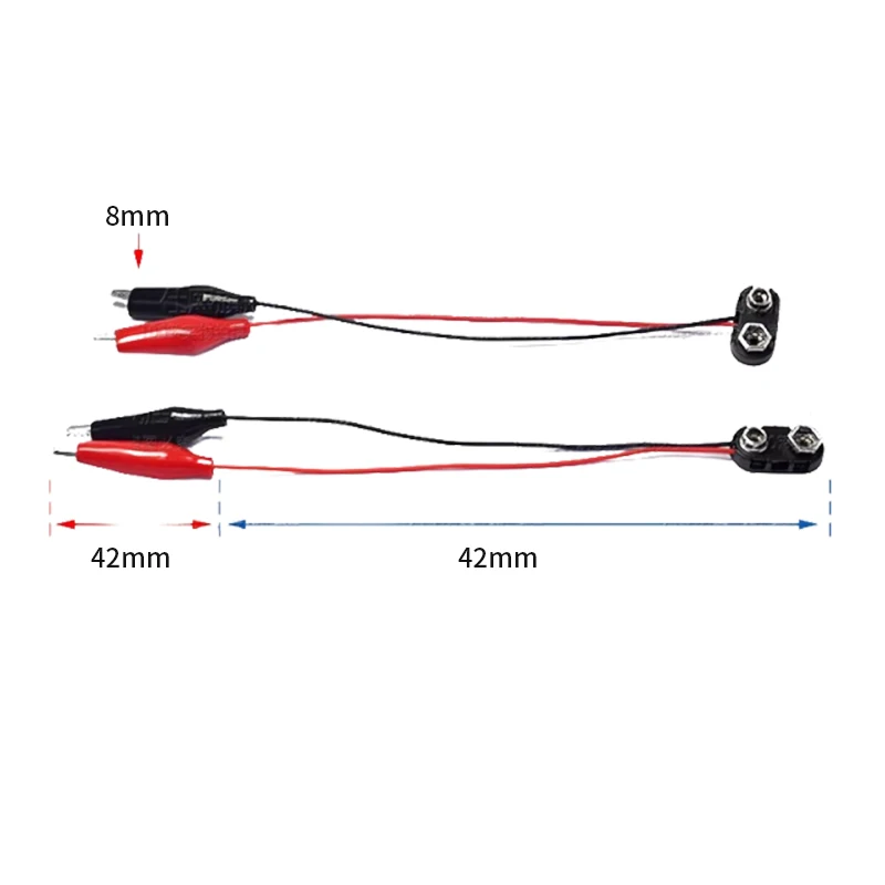 T-shaped 9V Battery Clip to Alligator I-shaped Battery Clip for 9V Battery Box with Alligator Clip Leads Leather Buckle 2Pcs