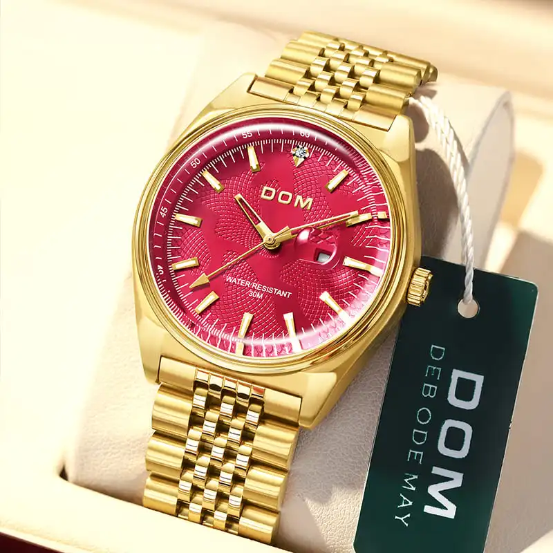 DOM 1782 Brand Women's Quartz Watch Luxury Gold Casual Stainless Steel Strap Waterproof Luminous Elegant Ladies Business Watches