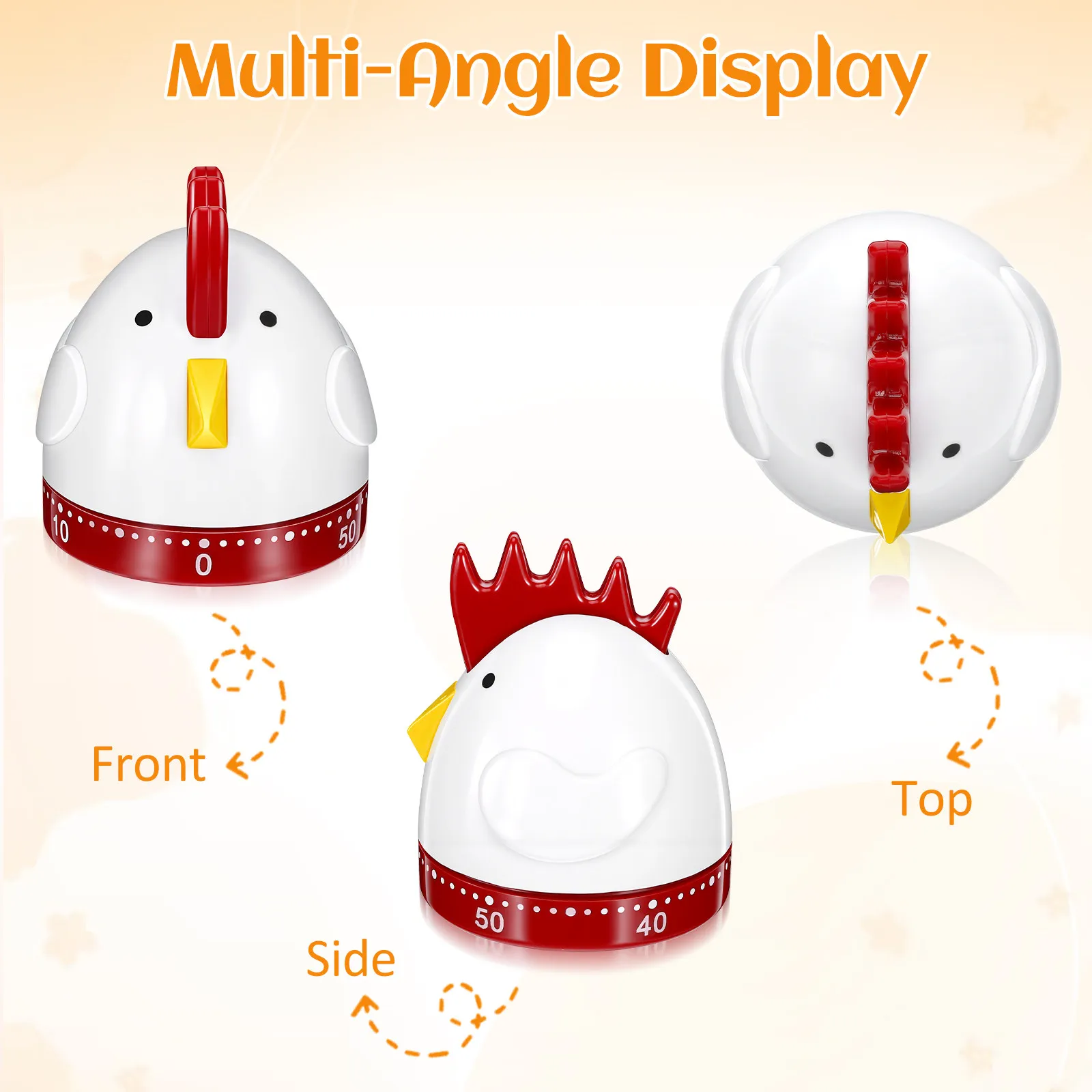 1Pcs Mechanical Kitchen Timer Cartoon Rooster Cooking Reminder White Manual Baking Countdown Timer Easy Use Loud Alarm for Home