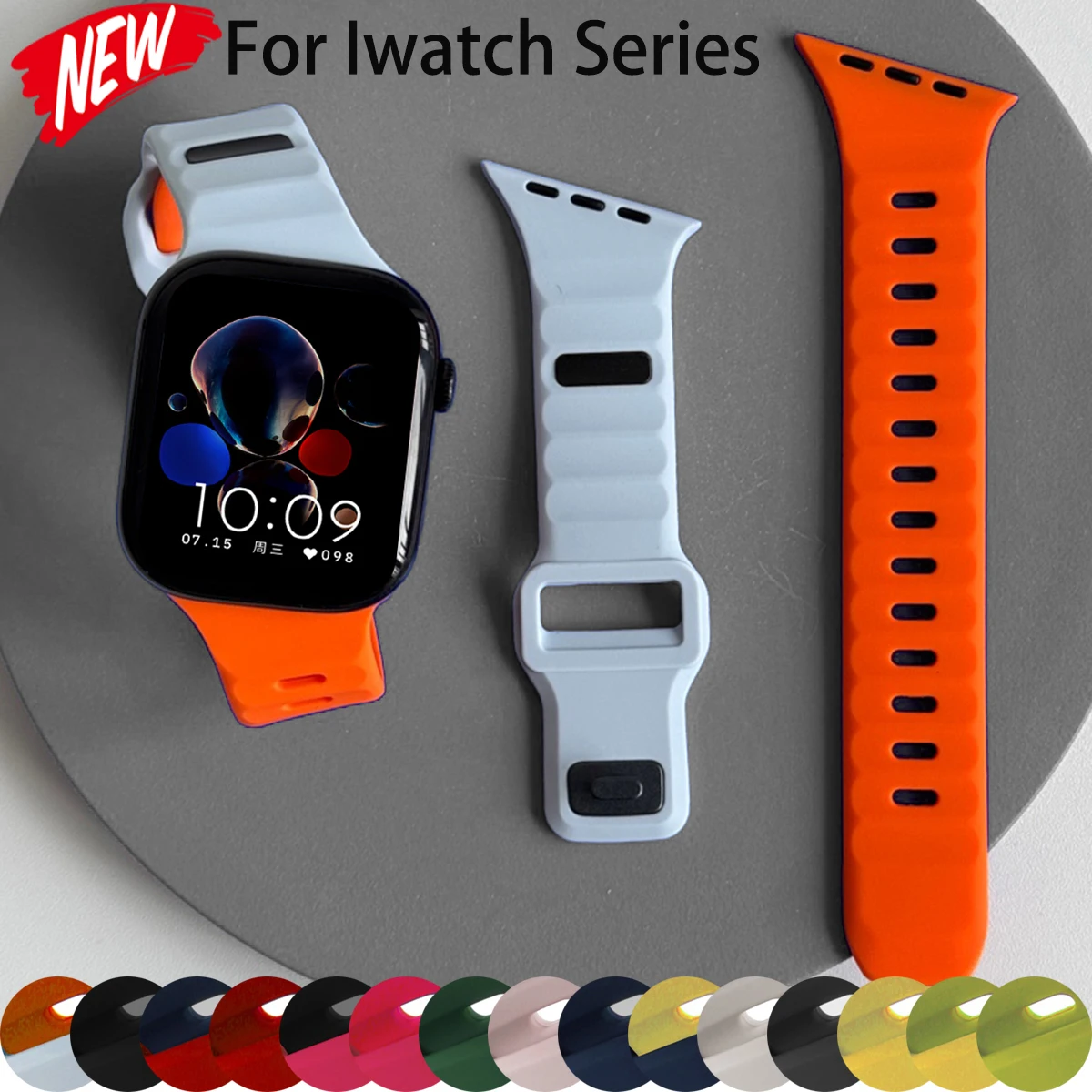 Pulseira Esportiva de Silicone para Apple Watch Ultra 3/2 49mm 42 44 38 40 41mm, Correia Ajustável Bicolor para Iwatch S11 10 9 8 7 6 SE3
