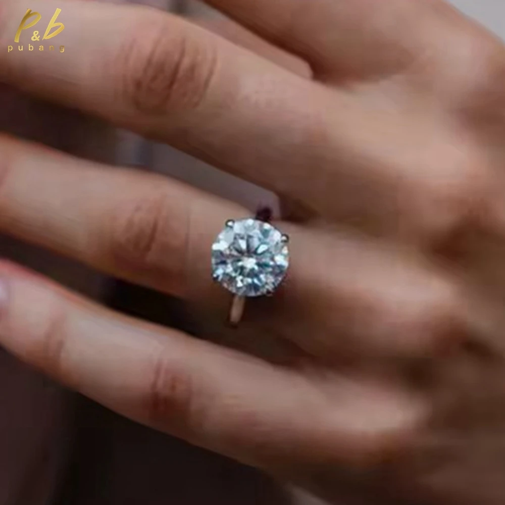 

PuBang Серебряное обручальное кольцо 925 пробы Обручальное кольцо с муассанитом Классическое 3EX VVS1 D Цвет 6 карат Круглые кольца-пасьянс бриллиантовой огранки