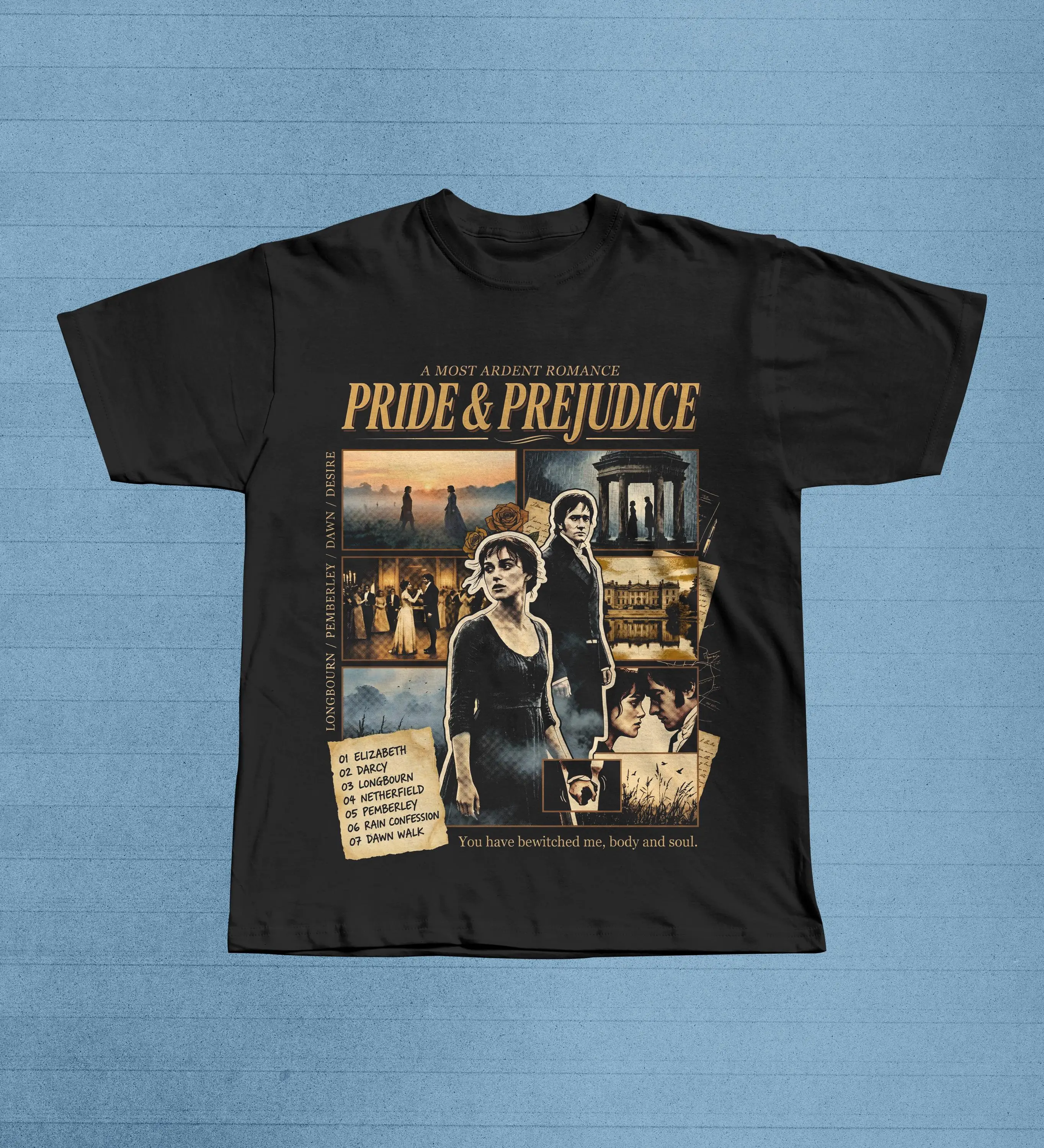 Pride and Prejudice 2005 Film T-Shirt, Elizabeth Darcy Romance Movie Graphic Tee