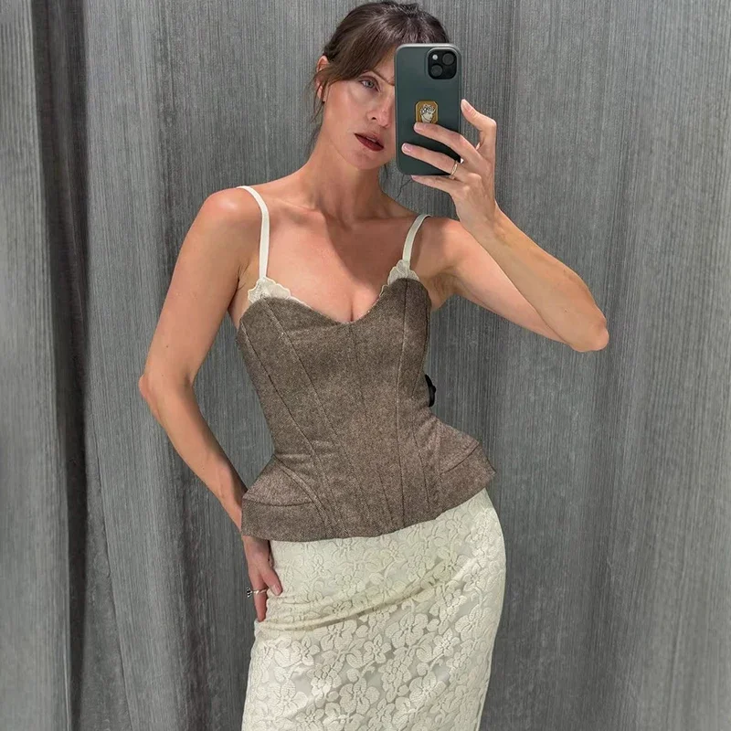 Sexy Plunge Corset Top Women's 2026 Summer Fashion New Strapless Sleeveless Slim Fishbones Camis Club Party Top Y2K