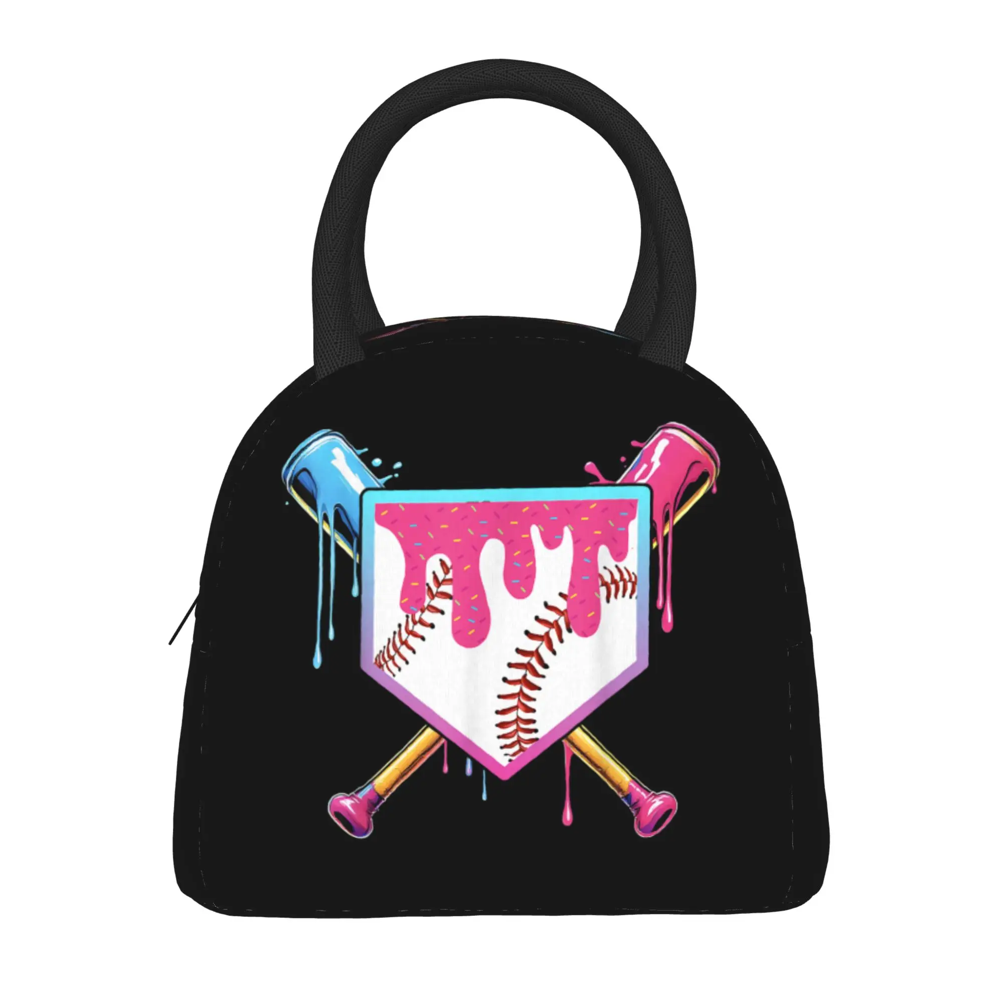 Baseball Bat Ice Cream Watercolor  Insulated Lunch Bag Cooler Bag Lunch Container Large Tote Lunch Box Food Storage Bags College