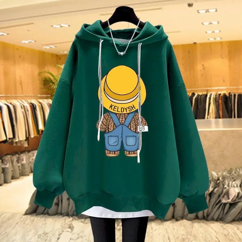 Oversized Hoodies Women Autumn Winter Trend Plush Thicken Hooded Coat Fashion Loose Mid -length Fake Two-piece Hoodie Womens Top