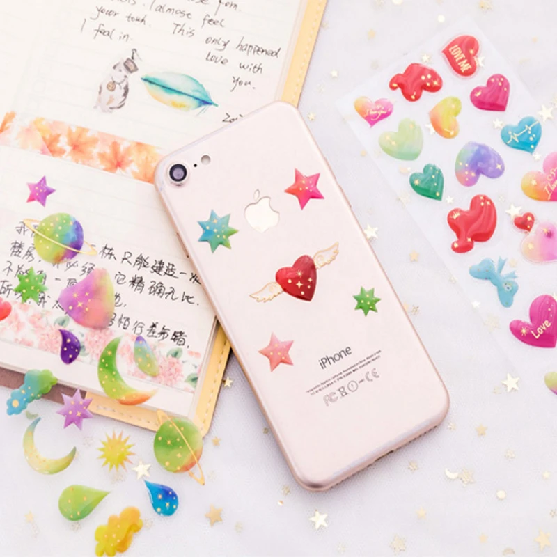 1sheet PVC Heart Stars Dream Sticker 6 options Phone Decoration Label Scrapbooking Stickers Collection Colored Gift Bags Boxes