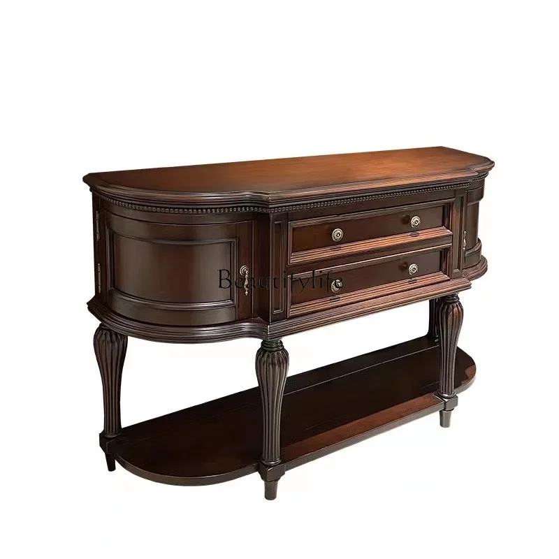 

6American Country Solid Wood Vintage Entrance Table Classic Roman Column Entrance Locker