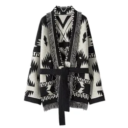 Cardigan Vintage con nappe da donna di lusso 100% Cashmere lavorato a maglia Jacquard maglione cappotto autunno inverno abbigliamento femminile di alta qualità top
