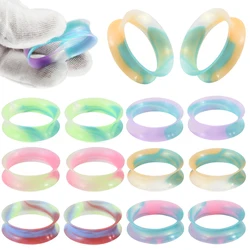 14PCS/lot Silicone Flexible Ear Tunnels Gauges Plugs Colorful Stretchers Expander Double Flared Flesh Tunnels Ear Piercing