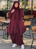Eid musulman Long Khimar haut pantalon 2 pièces ensemble femmes Abaya prière vêtement couverture complète Ramadan caftan Djellaba Musulman Ensembles 2